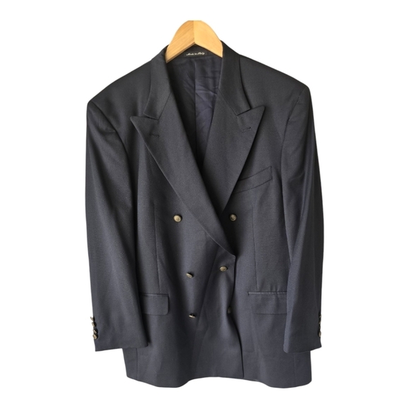 VTG Murano Double Breasted Wool Blazer Sports Coat Men Sz 50 Black Italy - Picture 1 of 14